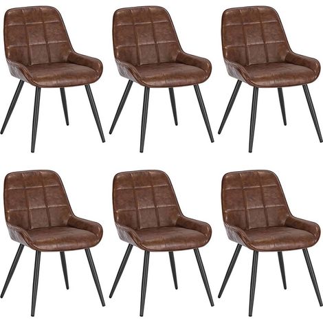 WOLTU Set di 6 Sedie da Pranzo con Schienale Curvo. Sedie Ergonomiche in similpelle e Metallo. Poltroncina imbottita per Salotto. Ufficio. Camera da Letto. marrone