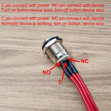 Gebildet Lot de 2 Boutons-poussoirs Métalliques Momentanés Etanches Précâblés de 12mm, 3 Broches NO/NC, Marche/Arrêt, 1A, 12V/24V/125V/250V CA (Tête Haute)
