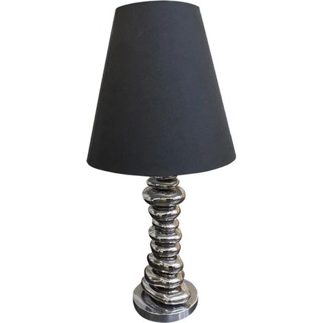 Lampe 76 cm galets argentés avec abat-jour noir - Stone (1/2)
