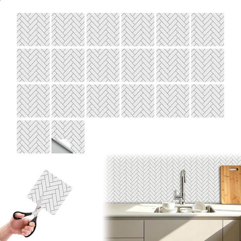 Dalle Pvc Adhesive Murale, Stickers Carrelage Cuisine, Carreaux Adhesif Salle de Bain, Imperméables à l'épreuve de l'huile Autocollants Décoratifs Mural Peel and Stick, 15x15 cm, 20 Pieces (1/5)