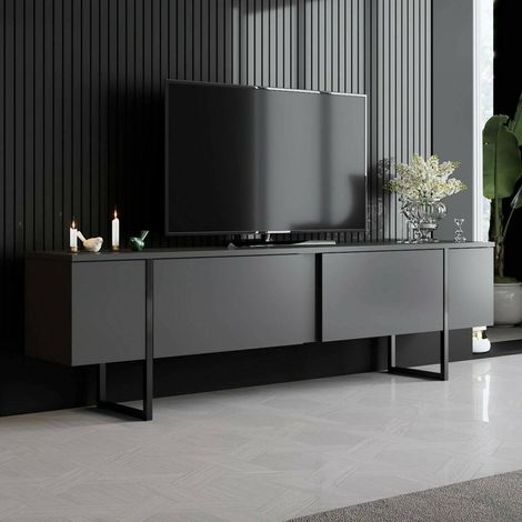 Meuble TV, Buffet de Salon, Armoire Basse pour TV, Base Murale de Rangement, 180x30h50 cm, Anthracite et Noir (1/5)