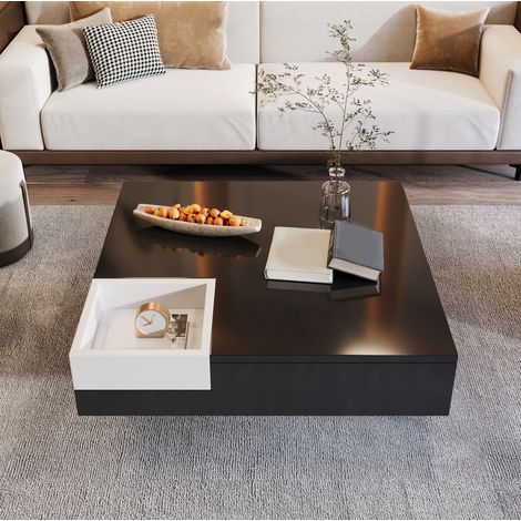 MEUBLIV Couchtisch 72 x 72 x 30 cm Schwarz und Weiß – LED und abnehmbarer Stauraum (1/5)