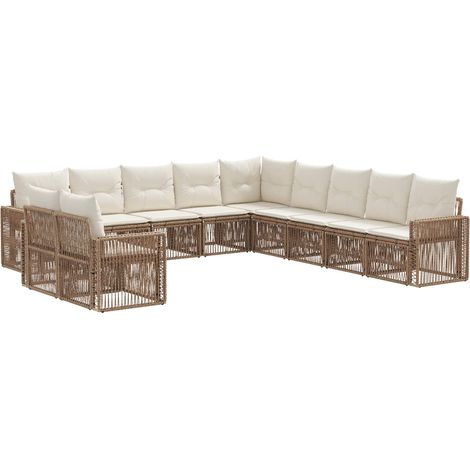 vidaXL Set Divano da Giardino 11 pcs Beige e Bianco Crema polyrattan