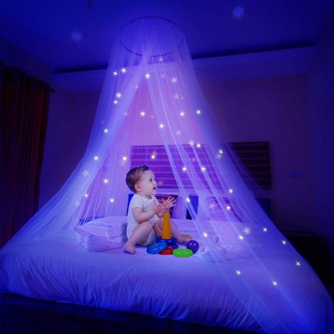 Moustiquaire à étoiles lumineuses, ciel de lit en forme de dôme, idéale pour les berceaux, les enfants et les petites filles. (1/5)