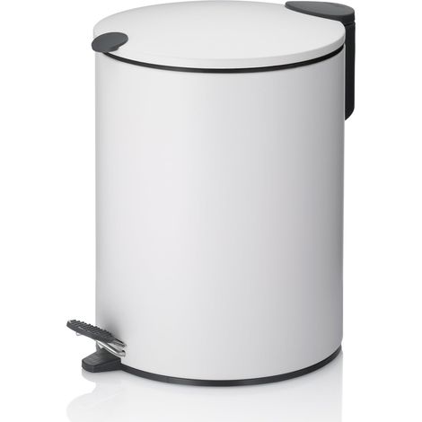 kela bidone per cosmetici 5l bianco opaco, coperchio con chiusura silenziosa, bidone a pedale per bagno MATS, bidone per rifiuti da bagno con contenitore interno e maniglia per il trasporto (1/5)