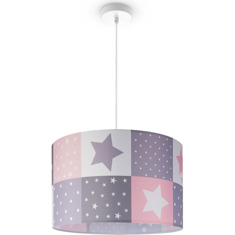 Paco Home Plafonnier Suspension Chambre Enfant Abat-Jour Tissu Rond Coloré Bébé E27 Lampe à suspension - Blanc, Rose (Ø45.5 cm)