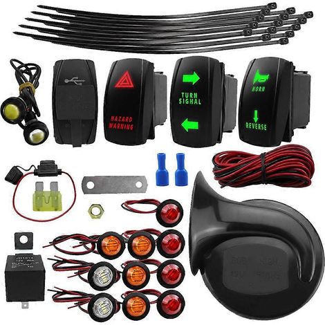 Kit de clignotants universel pour VTT/SSV, avec relais USB 2 ports, fusible et feu de recul.