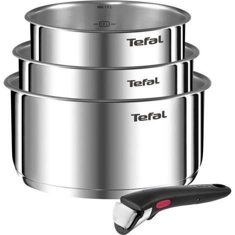 Tefal Ingenio Emotion, Lot 4 pièces, Casseroles, Poignée amovible, Acier inoxydable, Empilable, L896S404 (1/5)
