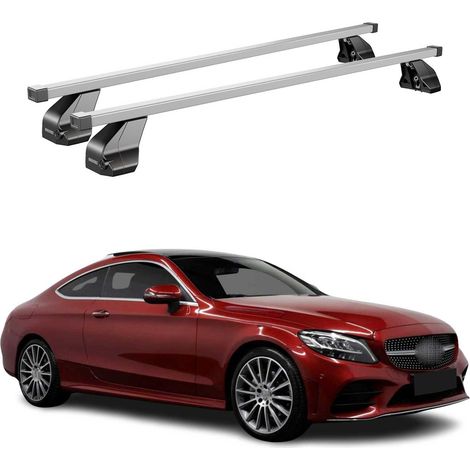 OMAC Dachträger Querträger Stahl für Mercedes C Klasse C205 Coupe 2017-2023 – Abschließbar – City-Crash-getestet – DIN 75302:2019 – ISO/PAS 11154:2006 – Max. 75 kg Silber (1/5)