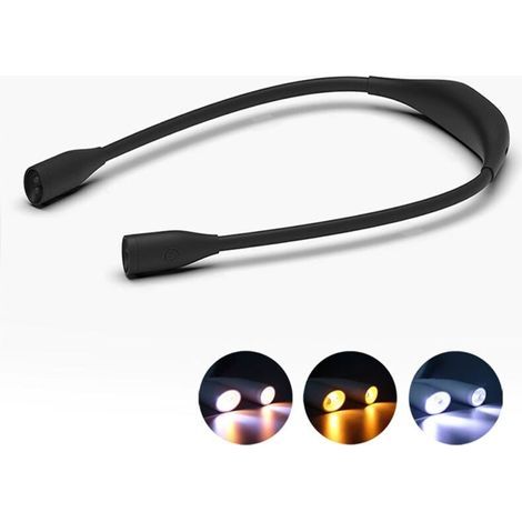 Nackenleseleuchte, wiederaufladbare LED-Hängeleseleuchte, flexibel und dimmbar, Doppelkopf, schwarz (1/4)