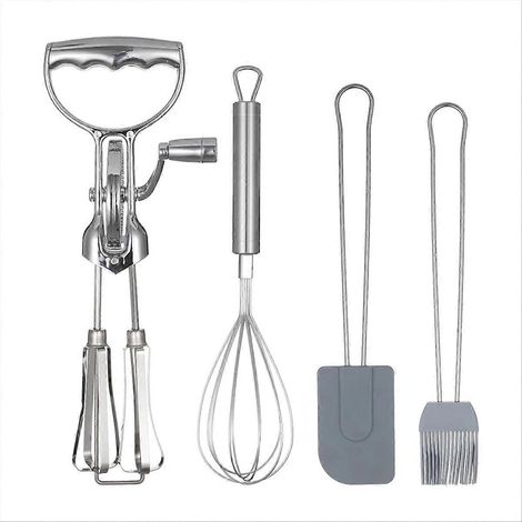 Rotary egg beater ensemble manuel rotatif beater avec mixer silicone brosse et spatula double tête hand pression whisk (1/5)