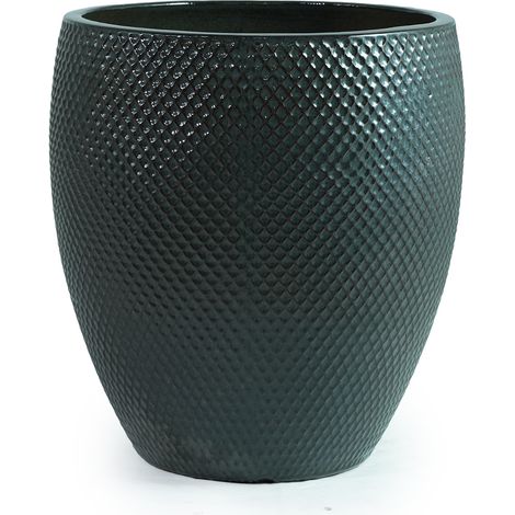 Maceta de cerámica extra grande Ø46 cm H53 cm verde oscuro brillante con relieve de rombos (1/5)