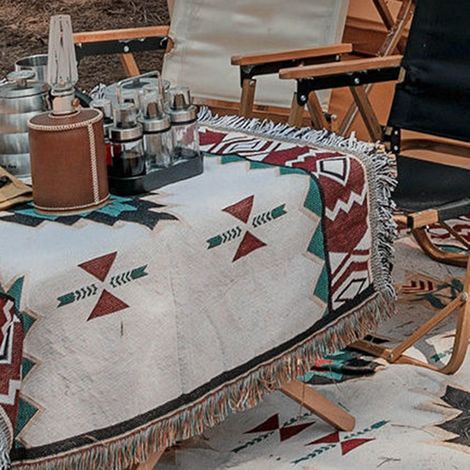 Nappe de pique-nique en coton imprimé vintage, 90x90 cm, idéale pour camping et voyages (1/5)
