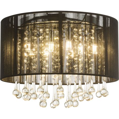LED Decken Hänge Leuchte Glas Kristall Wohn Zimmer Pendel Lampe Seide schwarz Globo 15095D (1/3)