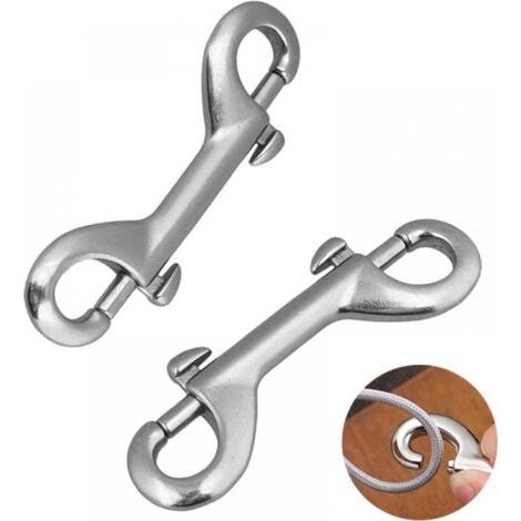 Lot de 2 mousquetons en acier inoxydable, mousqueton à double extrémité, mousqueton pour laisse de chien, mousqueton à double boulon (90 mm) (1/4)