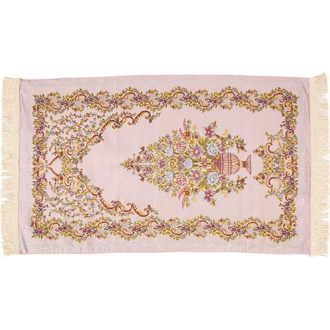 Tapis de prière double couche violet clair, tapis de pèlerinage brodé en polyester doux pour salon et couloir, moelleux et décoratif. (1/5)
