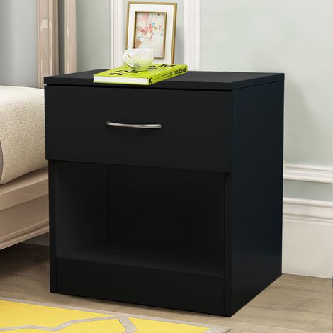 NRG Chest of Drawers Bedroom Furniture Bedside Cabinet with Handle 1 Drawer Black 40x36x47cm