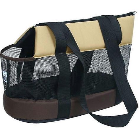 Tragbare Transportbox für Katzen und kleine Hunde, große Netztragetasche mit Sicherheitsgurt, XL-Fassungsvermögen, kaffeefarben.