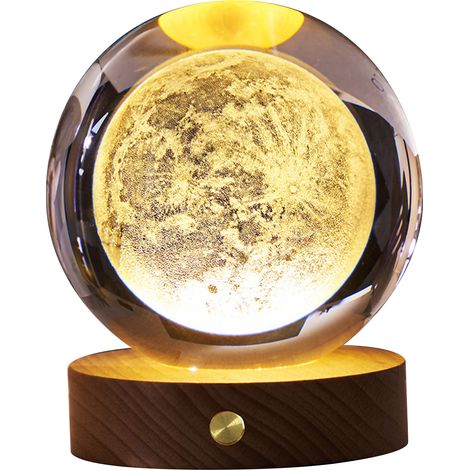 Ortviai Boule de Cristal 3D Rechargeable avec Base en Bois – Veilleuse Douce pour Chambre et Salon, Diam. 8 cm (1/5)