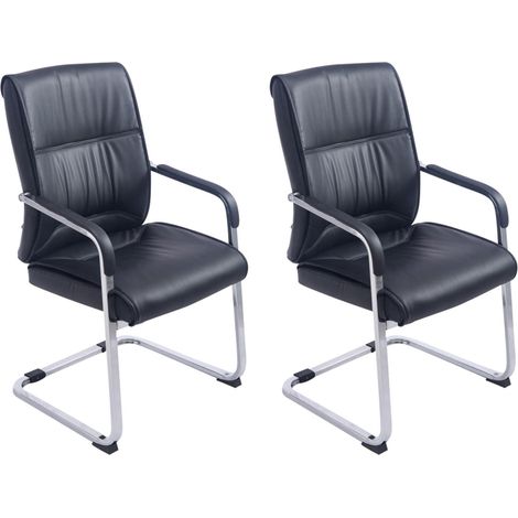 Set di 2 sedie da ufficio XXL senza rotelle fino a 260 kg in PVC nero e metallo cromato 100006974