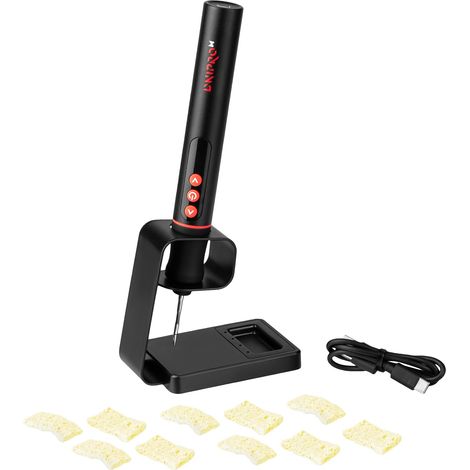 Saldatore a batteria Dnipro-M CSI-36 da 18 W, temperatura di esercizio 200-450 °C, display a LED, batteria agli ioni di litio e supporto. (1/5)