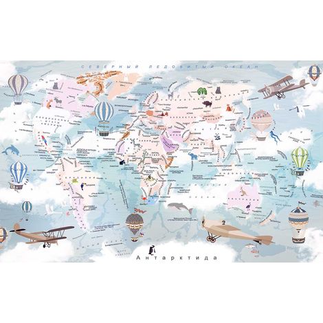 Tableau enfant carte du monde en alphabet cyrillique - 80x50 cm (1/5)