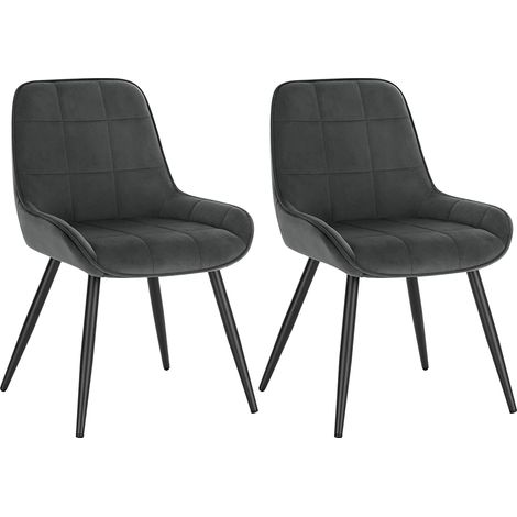 Woltu – Lot de 2 chaises de salle à manger ergonomiques en velours gris foncé – Dossier haut – Pieds métalliques antirouilles – BH331DGR2
