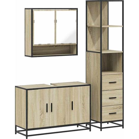 Maison Exclusive - 3-tlg. Badmöbel-Set Sonoma-Eiche Holzwerkstoff