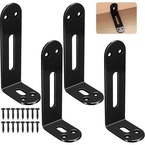 4 Pièces Équerre de Fixation Mural, 140x60mm Equerre Fixation avec 2 Réglables Fentes Longues, Supports Équerre Angle en Forme de L, Eequerre Metallique Équerres Équerre Étagère 90 Degrés, Noir (1/5)