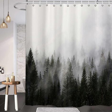Rideaux de douche Forêt brumeuse, Rideau de douche Nature, Rideau de douche Forêt, Rideaux de bain Arbre magique Brume fantastique pour salle de bain, Rideaux de douche Automne (1/5)