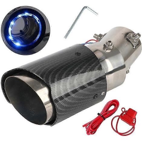 Punte di scarico universale in fibra di carbonio modificati auto con LED rosso/blu luce, voce 63-65 mm. (1/5)