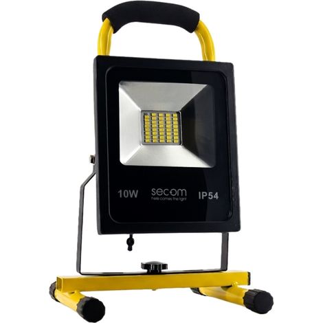 LED Provit Projecteur portable rechargeable à batterie 10W 900lm IP54 10x16.5x14.5cm 4000K Noir/Jaune 5H SECOM