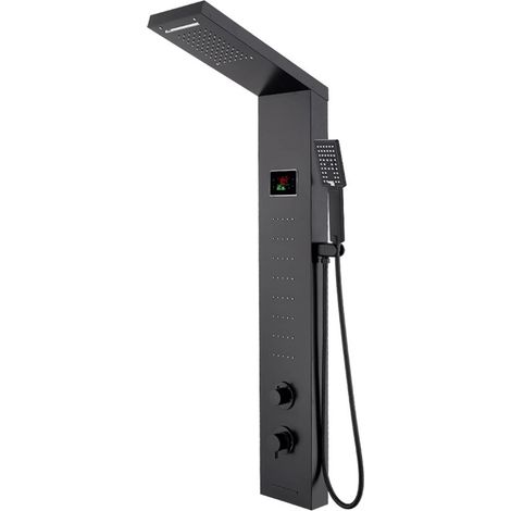 Ensemble de douche mitigeur thermostatique intelligent Écran De Douche En Acier Inoxydable Ensemble De Douche Noir Complet Robinet De Douche En Cuivre Colonne De Douche De Bain ( Color : Zwart , Size (1/5)