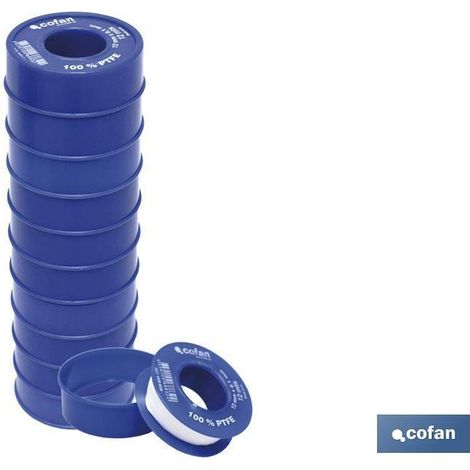 Rollo 12 mts cinta PTFE 12mm x 0,10mm para fontanería