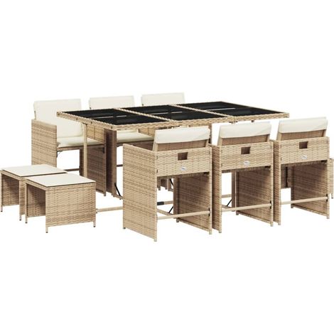 Maison Exclusive - 11-tlg. Garten-Essgruppe mit Kissen Beige Poly