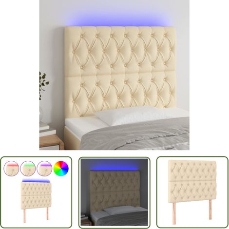 The Living Store Tête de lit à LED Crème 90x7x118/1288 cm Tissu - Tête De Lit Led - Tête De Lit Moderne - Tête De Lit Crème - Éclairage Led - Têtière De Lit (1/5)