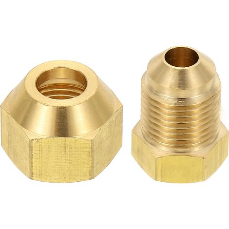 2pcs Raccords de Tube en Laiton, Femelle 1/2" x Mâle 5/8", Apdateur d'Accouplement à 45 Degrés avec Écrou Bride, Raccord Tuyau HVAC Climatisation Plomberie Gaz - 1/4" Flare Female 3/8" Male (1/5)