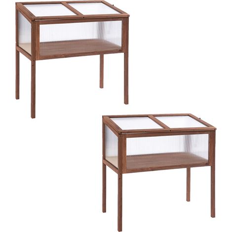 2er-Set hochbeet Frühbeet Pflanzkasten 90 x 50 x 93 cm für Garten Balkon Terrasse, Kräuterbeet aus Tannenholz & PC-Platte in Braun