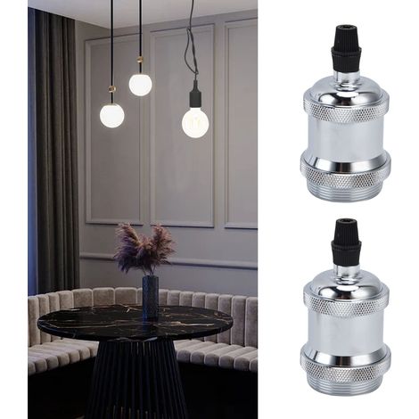 Lot de 2 douilles de lampe vintage rétro en aluminium, accessoires de bricolage pour ampoules vintage E26/27, couleur argent (1/5)