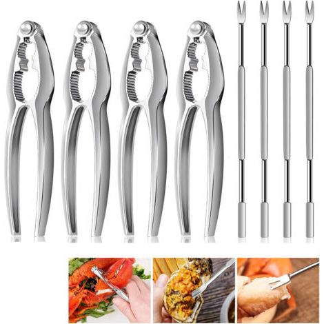 Ensemble de 8 casse-homards et pics, outils pour casser les pattes de crabe, craquelins et fourchettes de fruits de mer en acier inoxydable, ensemble de casse-noix pour manger, support de piquet (1/4)
