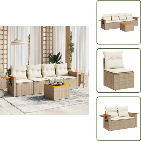 The Living Store 5-tlg. Garten-Sofagarnitur mit Kissen Beige Poly Rattan - Gartenmöbel - Sofagarnitur - Rattan Möbel - Outdoor Möbel - Lounge Set (1/5)