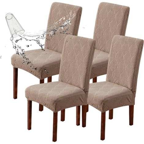 Stuhlhussen für Esszimmerstühle, 4 Stück, taupe, elastisch, abnehmbar, waschbar (1/5)