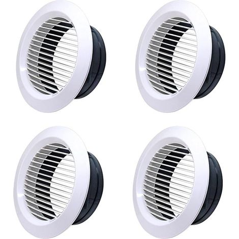Lot de 4 grilles d'aération rondes en plastique - 75 mm - Pour ventilation de la maison et des locaux commerciaux, cuisine, salle de bain, garage (blanc) (1/5)
