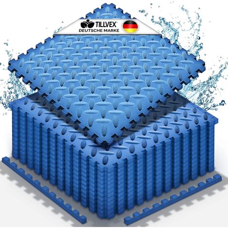 tillvex Tapis de protection de sol bleu pour piscine - 24 pièces  Tapis de protection pour piscine et pataugeoire  Tapis de sol extérieur  Tapis de protection de sol thermo-isolant pour piscine  Revêt