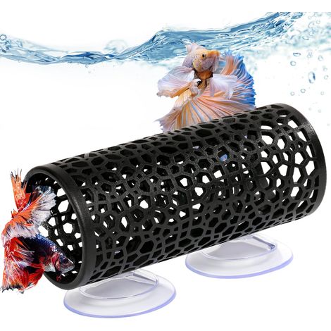 Tunnel Pour Poissons - Design Creux Noir - Fixation Par Ventouses - Compatible Avec Betta Et Crevettes - 1 Pièce (1/5)