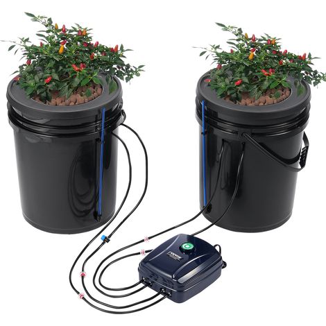VEVOR DWC Sistema de cultivo hidropónico, kit de goteo superior, cultivo en agua profunda de 20 l, 2 cubos, con bomba de aire, piedras de aire, dispositivo de nivel de agua, para verduras de hoja