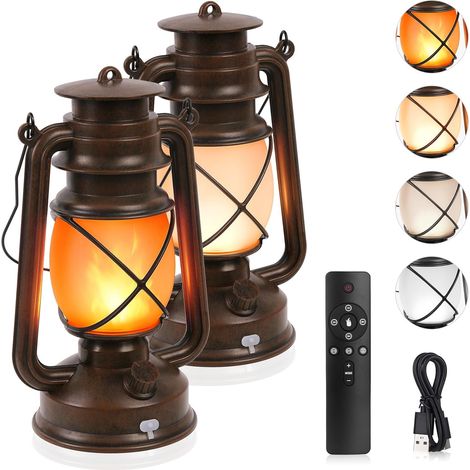 Lanternes LED Vintage,4 modes d'éclairage réglables,Lanternes d'extérieur suspendues étanches LED avec effet de flamme Rechargeables USB Conviennent pour le jardin, Noël, Nouvel An 2 pièces (1/5)