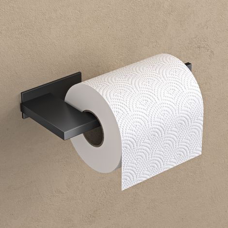 doporro Portarrollos de Papel Higiénico en Acero Inoxidable 304, Adhesivo y Fijación con Tornillos, Anticorrosión y Antióxido, Negro Mate, Lino-03 (1/5)