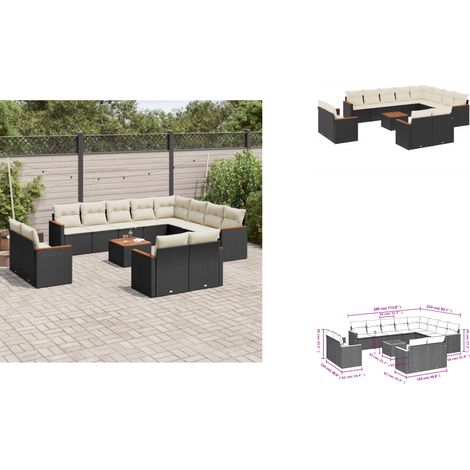13-tlg. Garten-Sofagarnitur mit Kissen Schwarz Poly Rattan - Gartenmöbel Set - Esszimmergarnitur - Outdoor Möbel - Rattan Sofa - Lounge Garnitur (1/3)