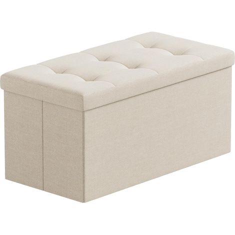 Pouf Coffre de Rangement Boîte Tabouret Pliant Banc Pouf de Pliable Tissu en Lin, 76 x 38 x 38 cm, Beige (1/5)
